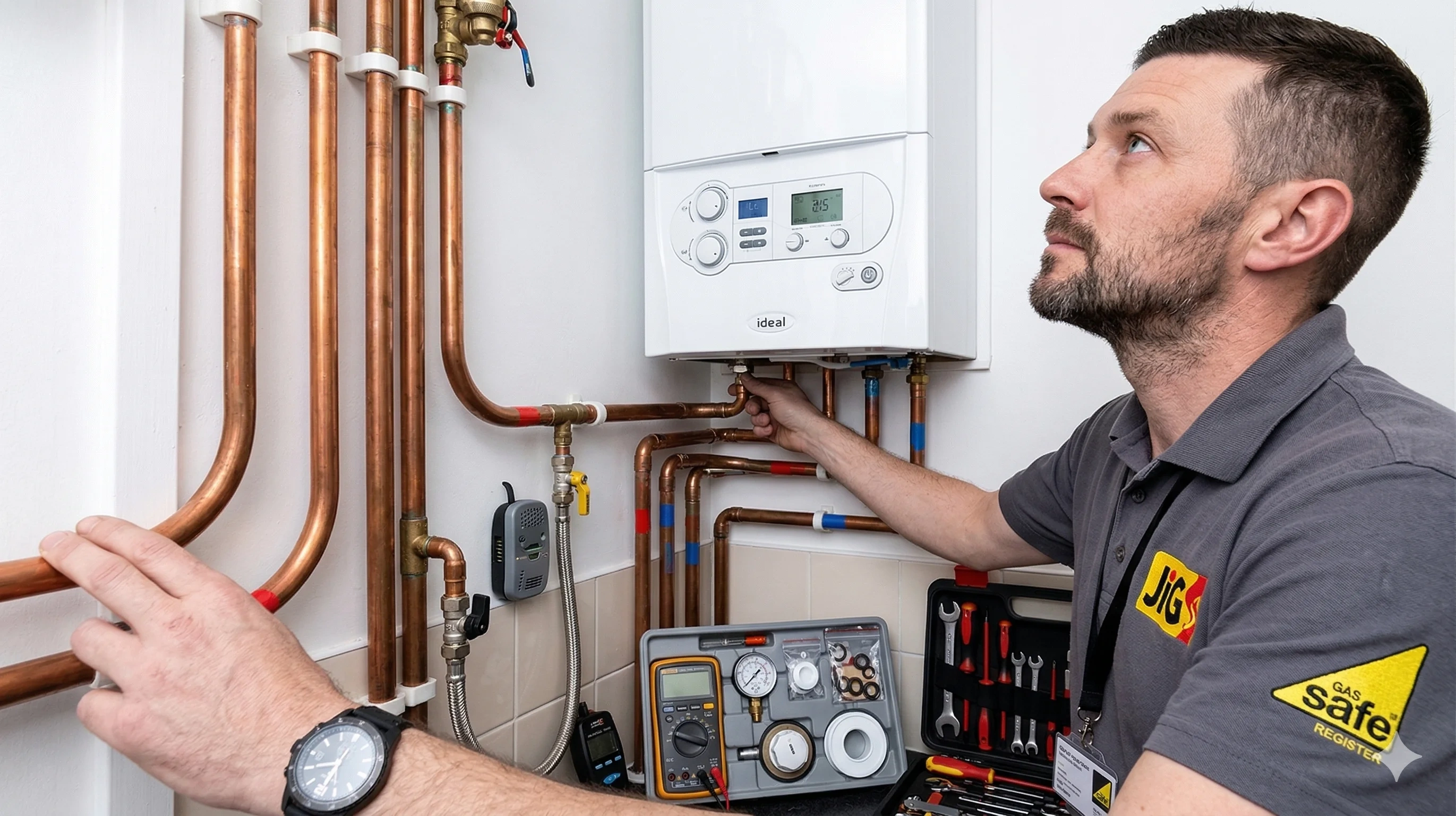 Plumber working on a boiler installation