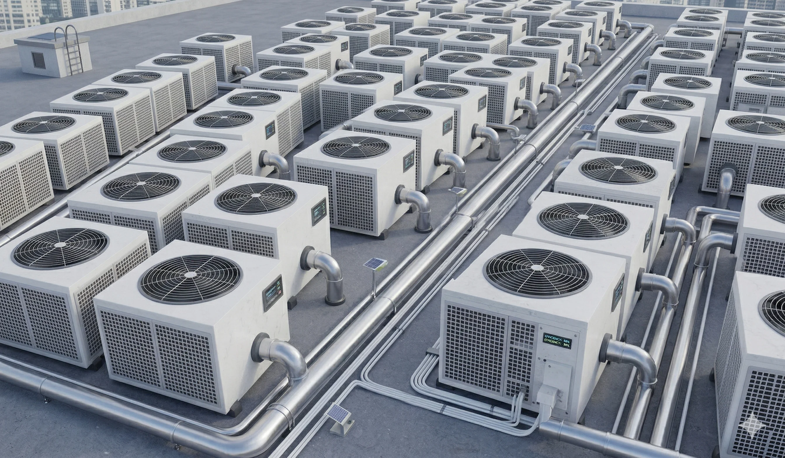 Rooftop air conditioning units in urban setting