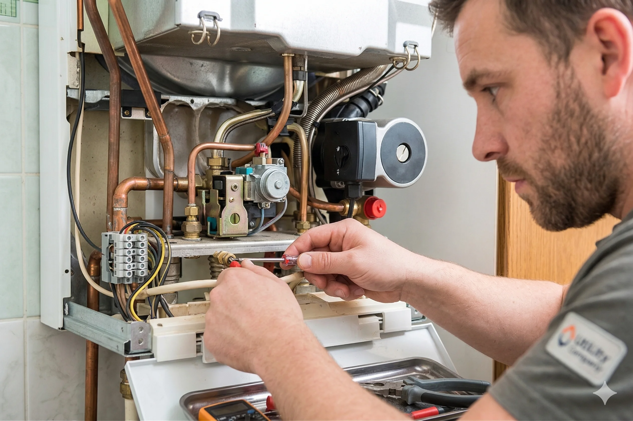 Technician working on a heating system