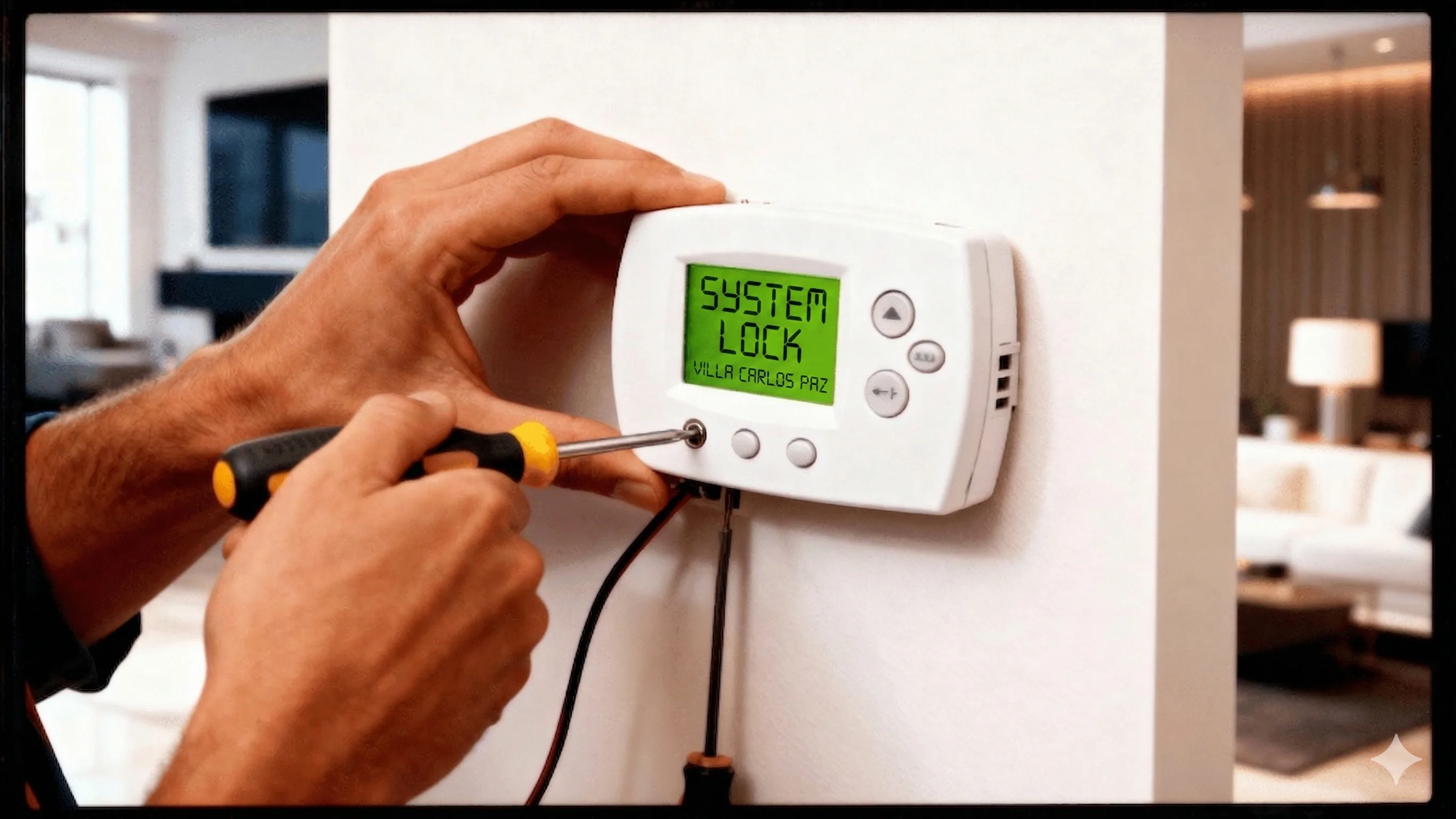Person adjusting a thermostat with a screwdriver